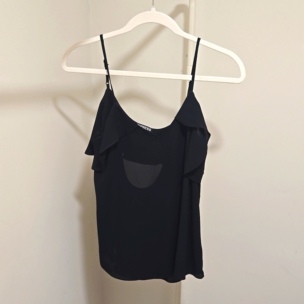 EXPRESS black ruffle chiffon tank blouse